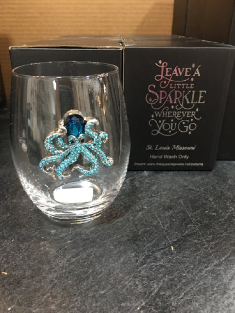 Octopus Jeweled Stemless Wine Glass