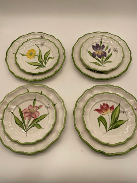 CHINA SET OF 8 VIETRI BOTANICAL 4  DINNER PLATES 4 SALAD PLATES