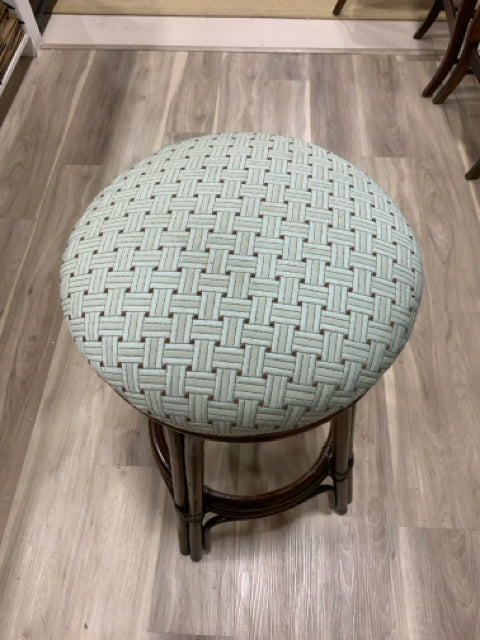 BAR STOOLS AQUA BASKETWEAVE FABRIC WOOD BASE SWIVEL  BAR HEIGHT SET OF 3