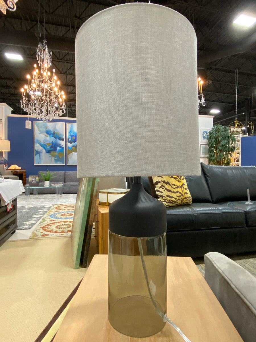 TABLE LAMP GREEN GLASS BLACK ACCENT