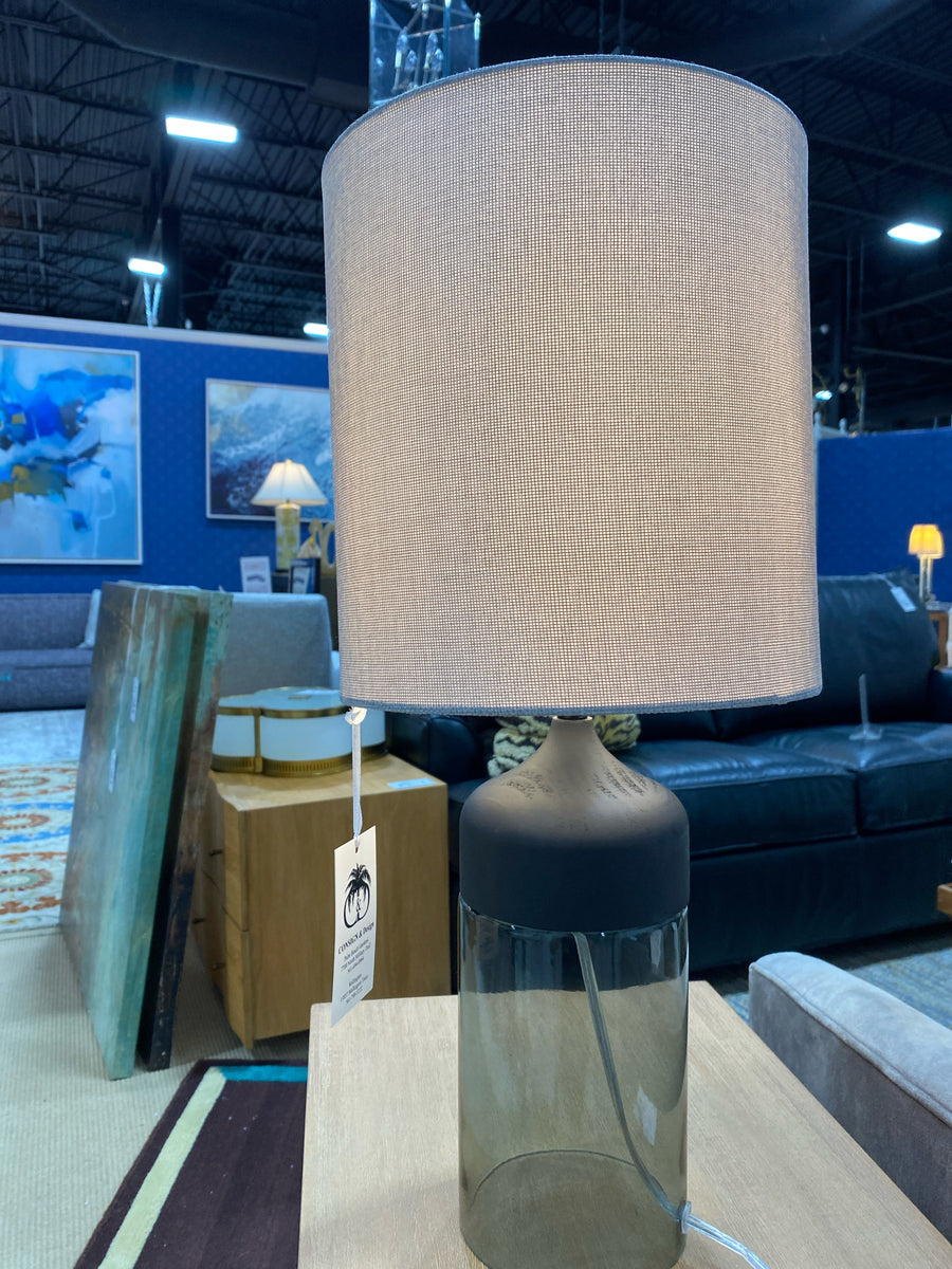 TABLE LAMP GREEN GLASS BLACK ACCENT