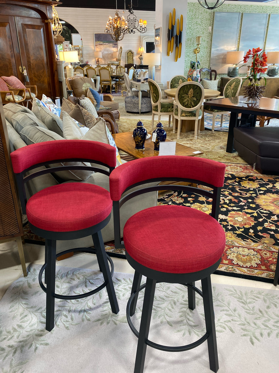 AMISCO BAR STOOLS 2 RED CLOTH COUNTER HEIGHT