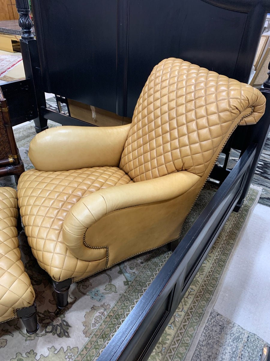 FERGUSON COPELAND LEATHER CHAIR AND OTTOMAN  CARMEL QUILTED