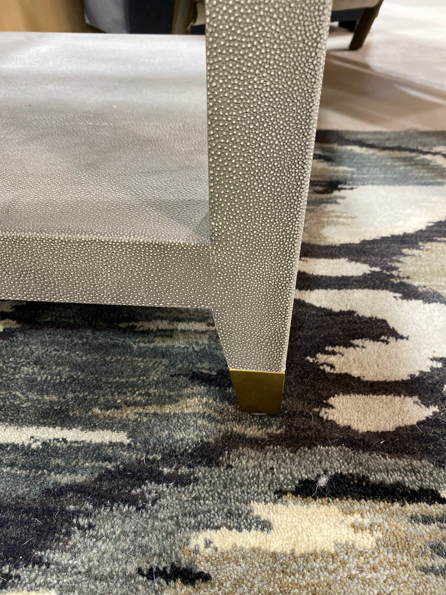 RESTORATION HARDWARE END TABLE GREY SHAGREEN BRASS FEET