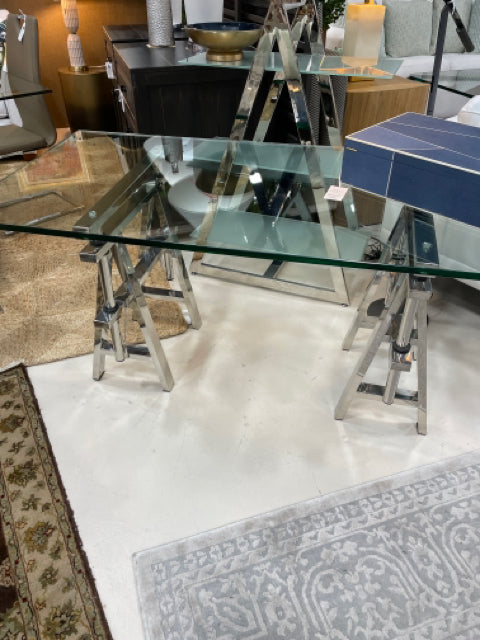 DESK CHROME ADJUSTABLE BASE GLASS TOP