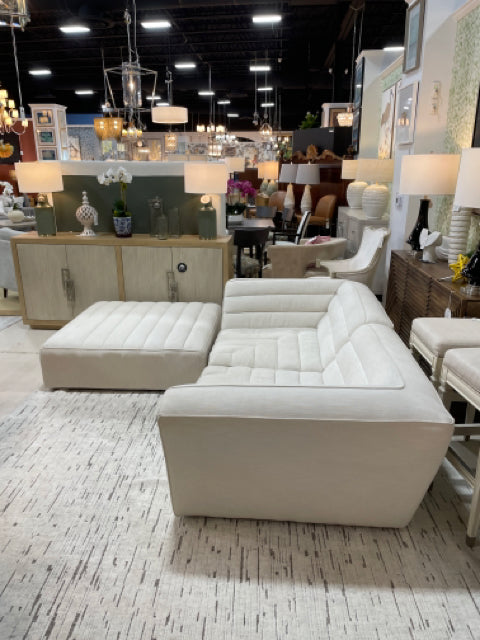 RESTORATION HARDWARE  2 SEAT SOFA WITH OTTOMAN  NATURAL BEIGE