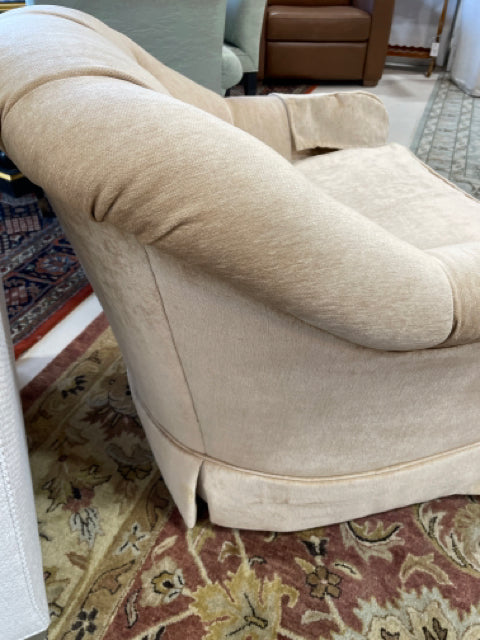 DREXEL ARM CHAIR SWIVEL TUFTED BEIGE VELVET