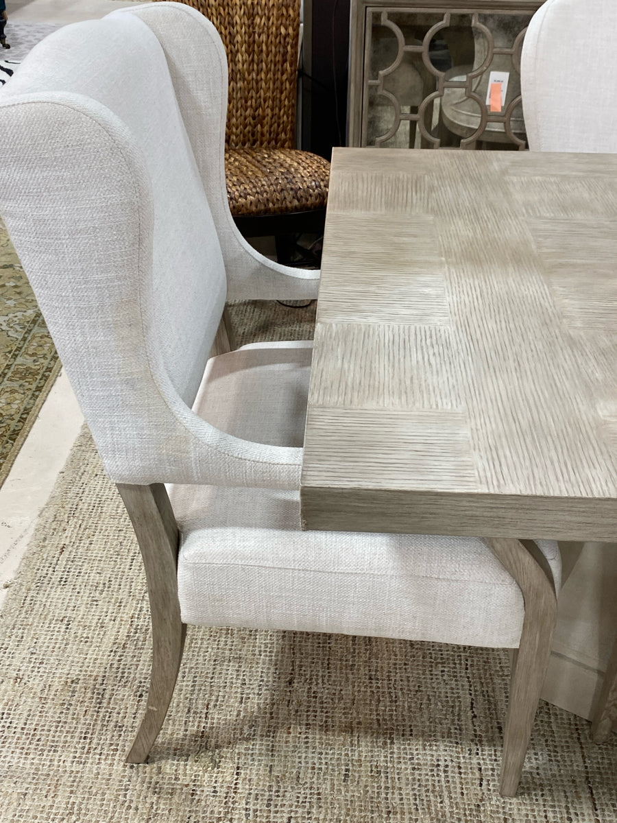 BERNHARDT  DINING TABLE SANDSTONE DOUBLE PEDESTAL WITH 6 CHAIRS 2 LEAF 20"