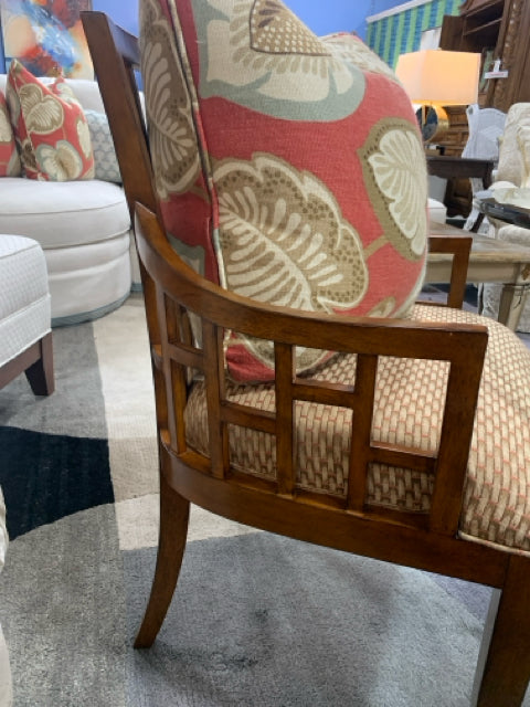 PAIR OF LEXINGTON CHAIRS  WOOD CUTOUT WEAVE LOOK UPHOLSTERY