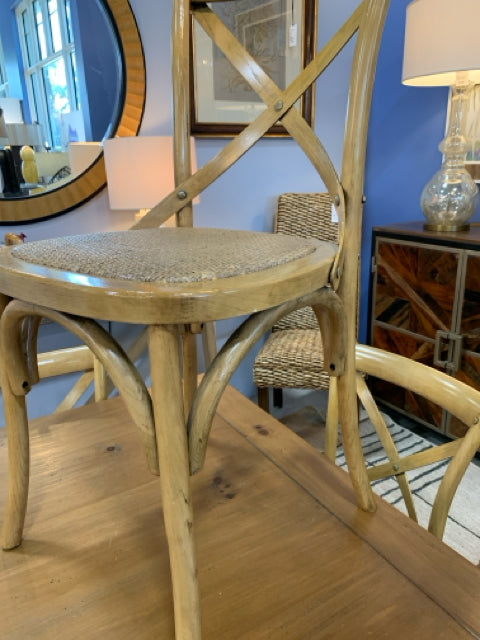 DINING TABLE PEDESTAL  WOOD TOP WITH 4 CANE CHAIRS