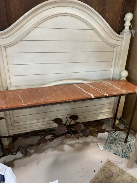 CONSOLE WITH RED MARBLE TOP AND LEAF DECOR BASE