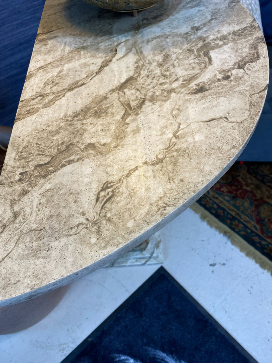 DEMI LUNE WALL TABLE FISH BASE MARBLE LOOK TOP