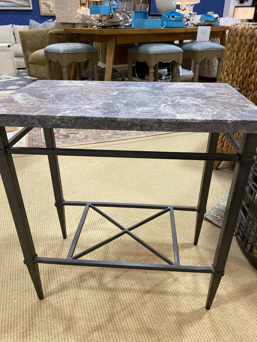 BERNHARDT END TABLE METAL BASE MARBLE TOP