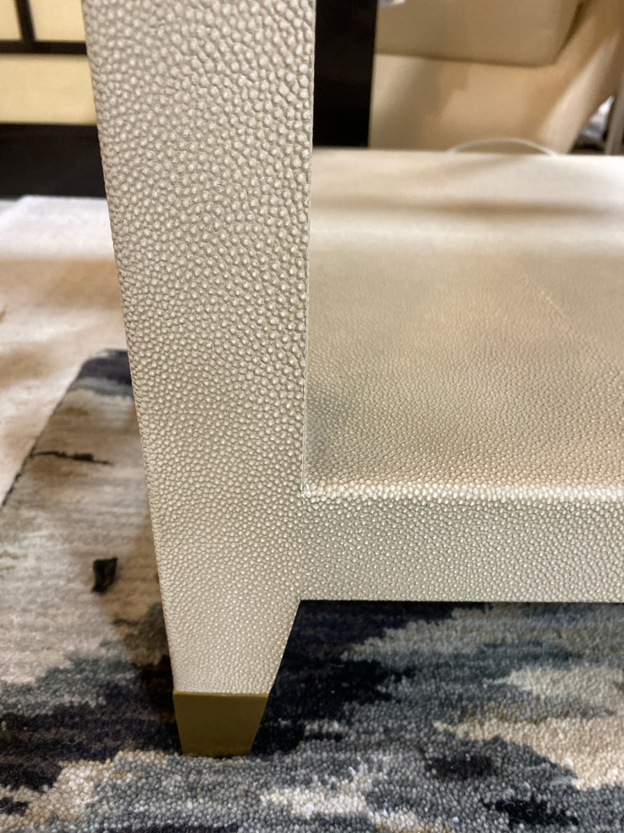 RESTORATION HARDWARE END TABLE CREAM SHAGREEN BRASS FEET