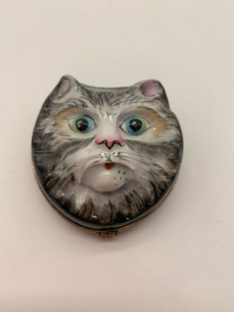 LIMOGES TRINKET BOX CAT HEAD