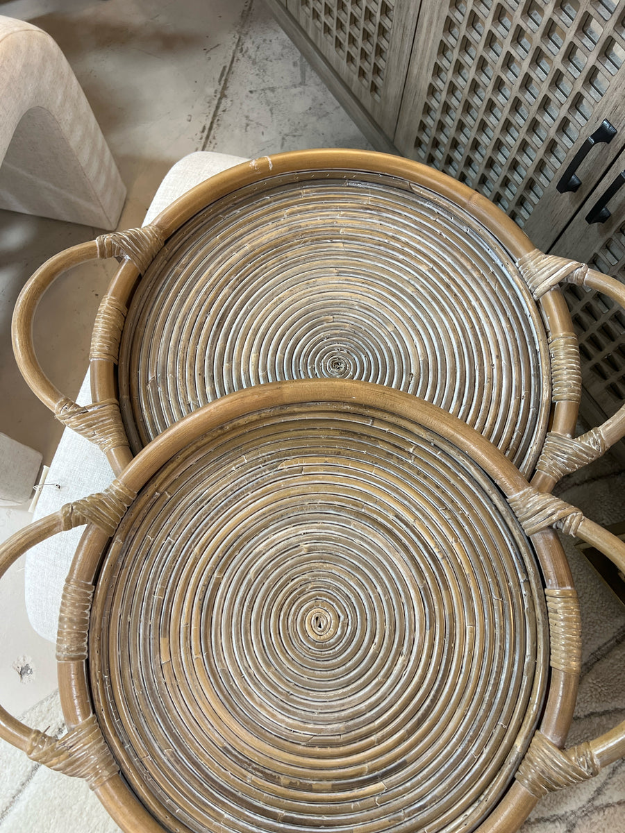 RATTAN NATURAL TRAY WITH HANDLES SET OF TWO