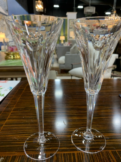 WATERFORD PAIR CRYSTAL  MILLENNIUM TOASTING FLUTES LOVE PATTERN