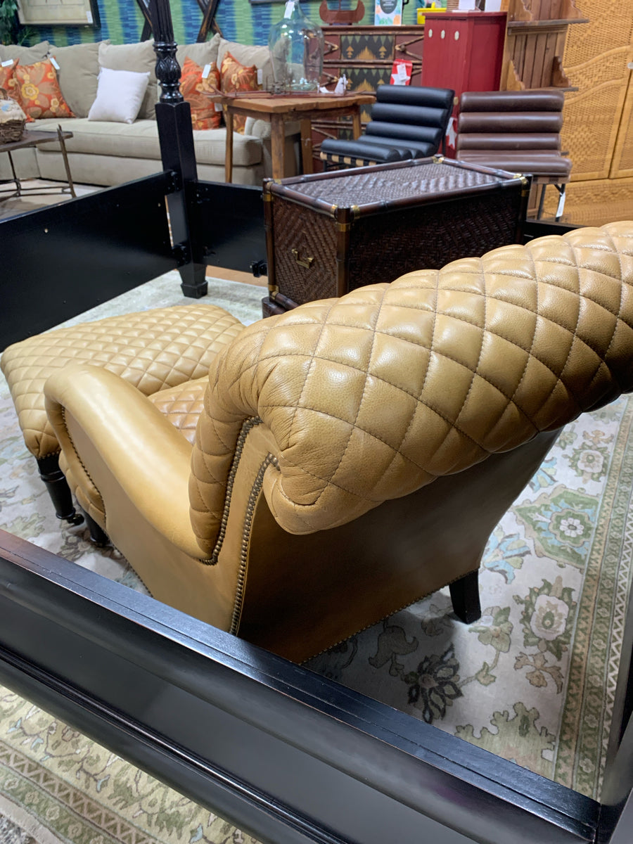 FERGUSON COPELAND LEATHER CHAIR AND OTTOMAN  CARMEL QUILTED