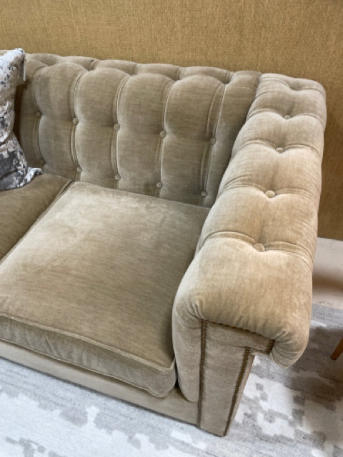 CENTURY CHESTERFIELD  SOFA 3 CUSHION MOCHA BUTTON TUFTED