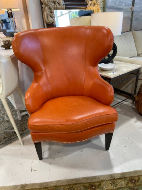 ETHAN ALLEN WINGBACK CHAIR BURNT ORANGE SILVER PIN NAIL