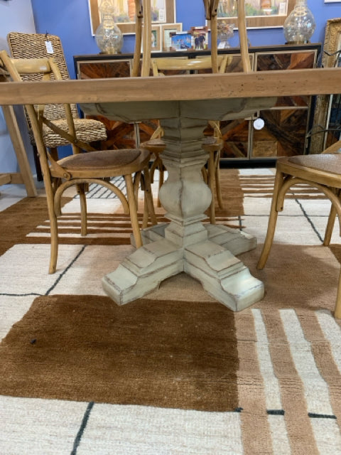 DINING TABLE PEDESTAL  WOOD TOP WITH 4 CANE CHAIRS