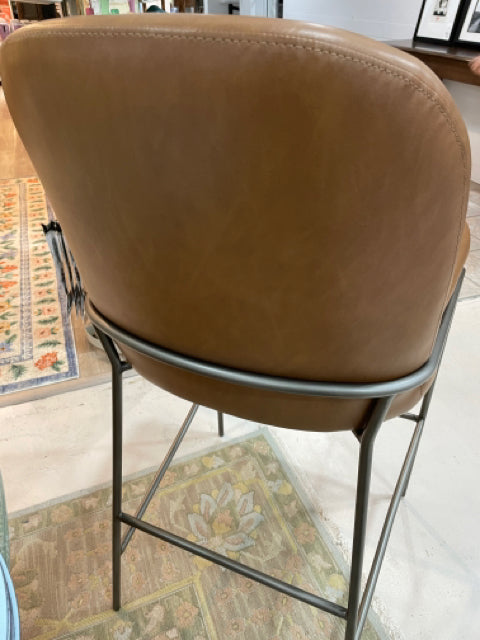 BAR STOOL BROWN LEATHER METAL FRAME