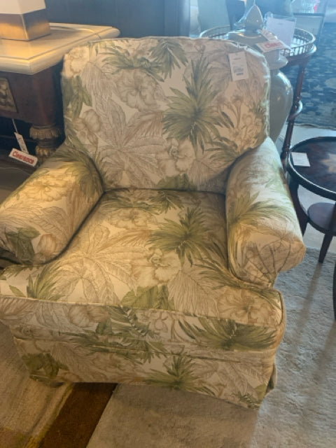 SHERRILL UPHOLSTERED CHAIRGREEN AND BROWN FLOWERS