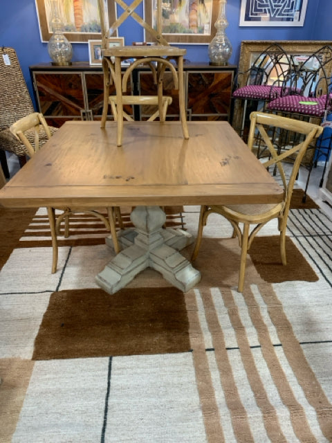 DINING TABLE PEDESTAL  WOOD TOP WITH 4 CANE CHAIRS