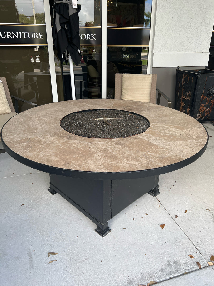 FIRE PIT BLACK METAL BASE STONE TOP PROPANE HOOK UP