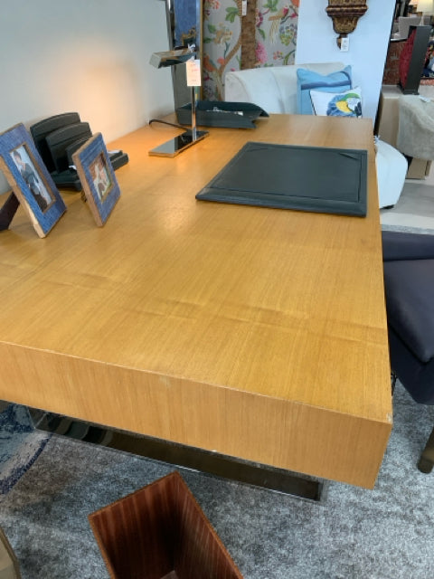 DESK BLONDE WOOD WITH CHROME BASE