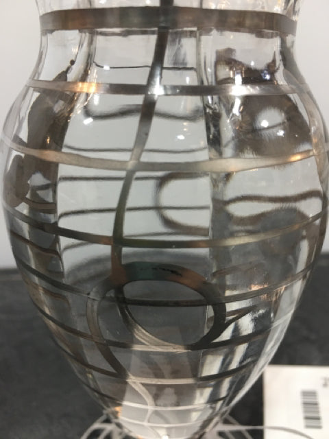 GLASS FLOWER VASE WITH SILVER OVERLAY