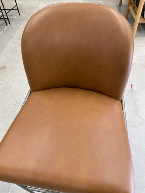 BAR STOOL BROWN LEATHER METAL FRAME