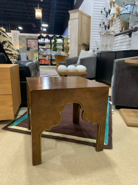 DREXEL SIDE TABLE MOROCCAN INSPIRED BURLED ELM GILDED APRONS