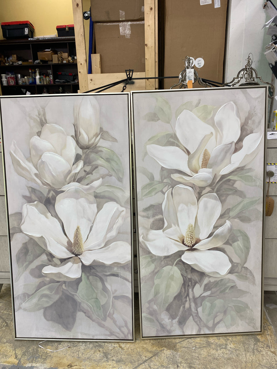 GICLEE PAIR OF CALMING BLOOMS IN CHAMPAGNE FLOAT FRAME