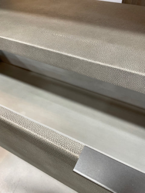 RESTORATION HARDWARE BOOKCASE SHAGREEN FOG PEWTER 2 DOOR 3 SHELVES