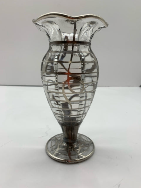 GLASS FLOWER VASE WITH SILVER OVERLAY