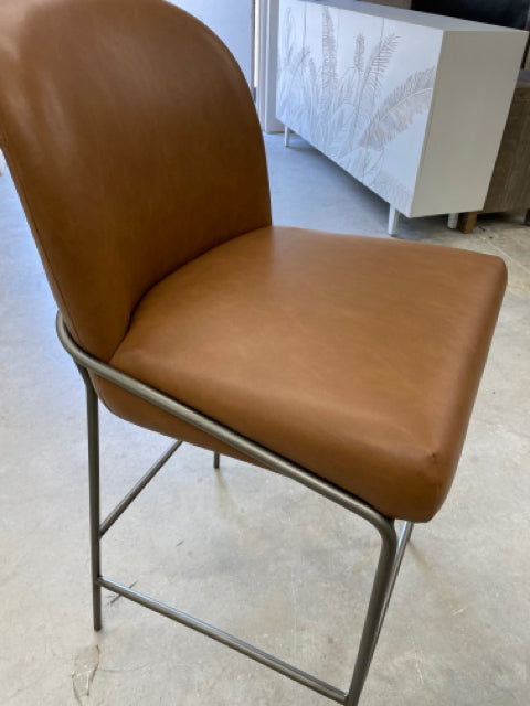 BAR STOOL BROWN LEATHER METAL FRAME