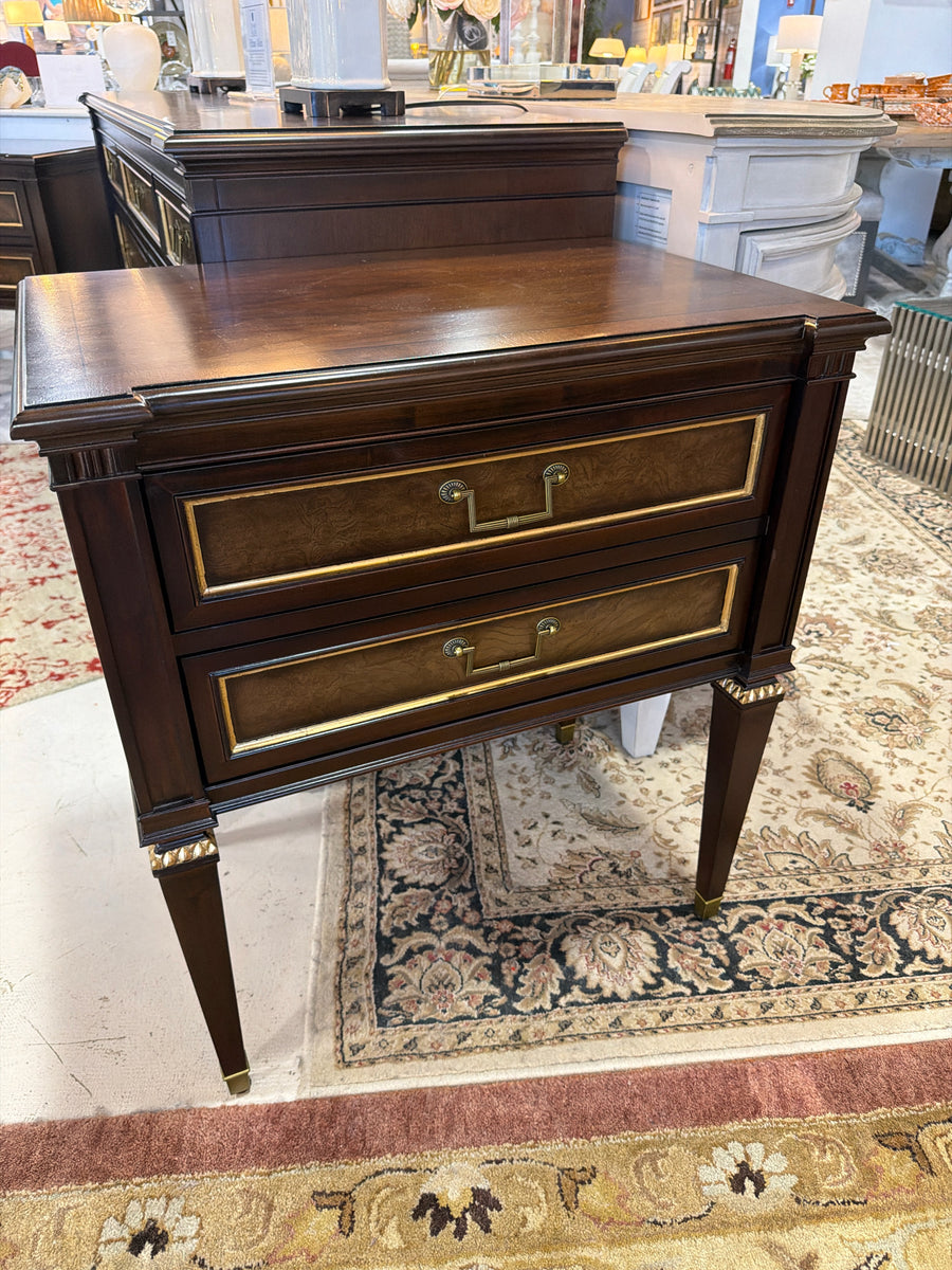 ETHAN ALLEN DRESSER AND 2 NIGHTSTAND DARK WOOD GOLD LEAF ACCENT Consign & Design ETHAN ALLEN DRESSER AND 2 NIGHTSTAND DARK WOOD GOLD LEAF ACCENT Consign & Design
