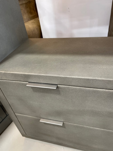 RESTORATION HARDWARE BOOKCASE SHAGREEN FOG PEWTER 2 DOOR 3 SHELVES