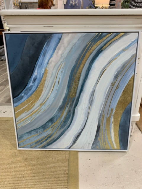 PAINTING MIX MEDIA BLUE GOLD AND WHITE