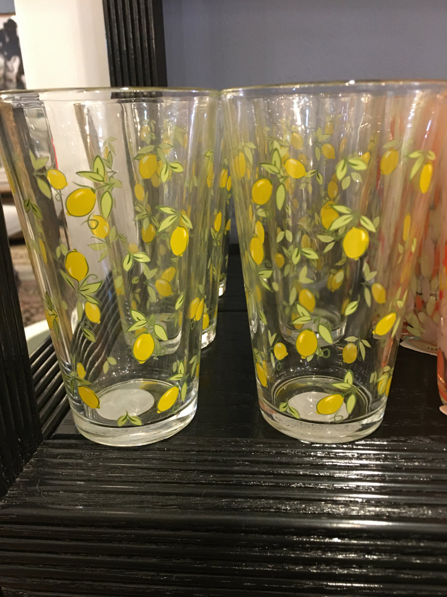 SET OF SIX 16 OZ. DRINKING GLASSES WITH LEMON DESIGN – Consign & Design