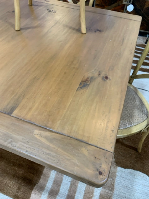 DINING TABLE PEDESTAL  WOOD TOP WITH 4 CANE CHAIRS