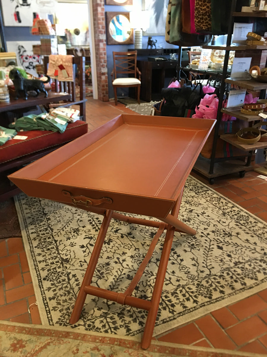 TRAY TABLE BROWN LEATHER