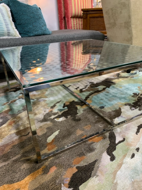 OCCASIONAL TABLE METAL BASKET WEAVE WITH GLASS TOP