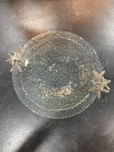 BOWL GLASS WITH SILVER STARFISH HANDLES