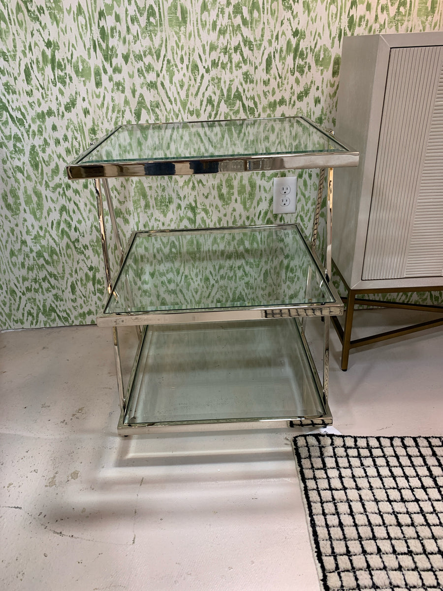 END TABLE CHROME WITH 3 GLASS SHELVES