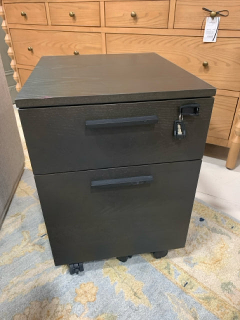 BLACK FILE CABINET TWO DRAWER ON WHEELS