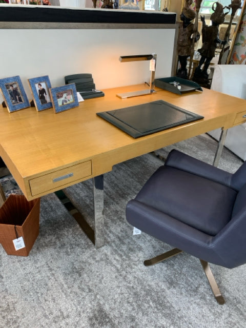 DESK BLONDE WOOD WITH CHROME BASE