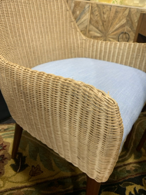 CENTURY SET OF 4  DINING CHAIRS WEAVE WITH LIGHT BLUE CUSHION