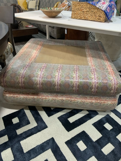 VANGUARD COFFEE TABLE/OTTOMAN MULTI COLOR FAUX SNAKE FABRIC WITH WOOD CENTER